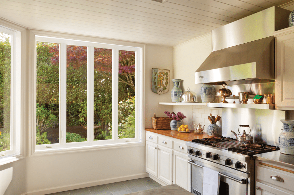 Residential windows in Philadelphia in a kitchen.  This is a 4-lite casement window.